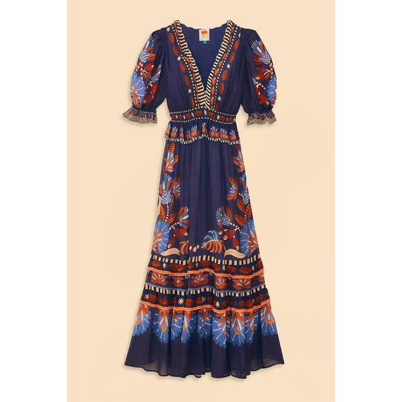 NEW FARM RIO nature beauty short sleeve maxi dress in blue - Picture 3 of 3